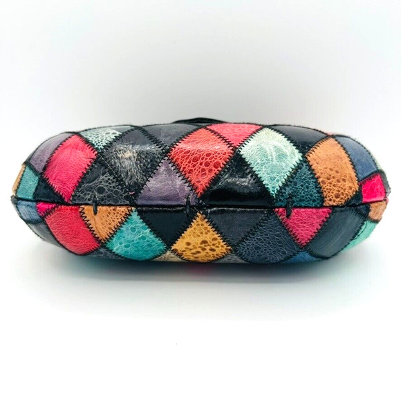 Vintage Harlequin Diamond Exotic Frog Skin Clutch Shoulder Bag 1970's Art Deco - Picture 8 of 10